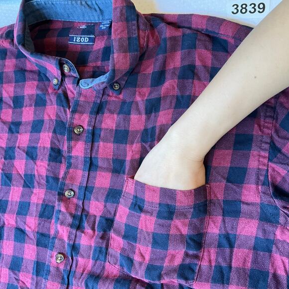 IZOD Men Shirt size XXL Long Sleeve Button Down Plaid Red & Blue - Picture 5 of 8